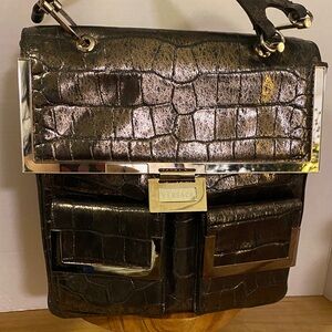 Versace Metallic Croc-Embossed Shoulder Bag